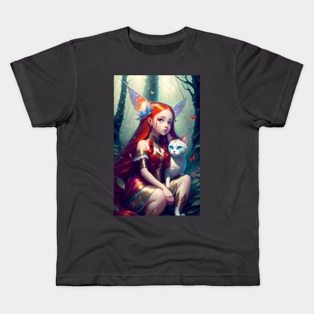 Fairy with cat Kids T-Shirt by Love of animals